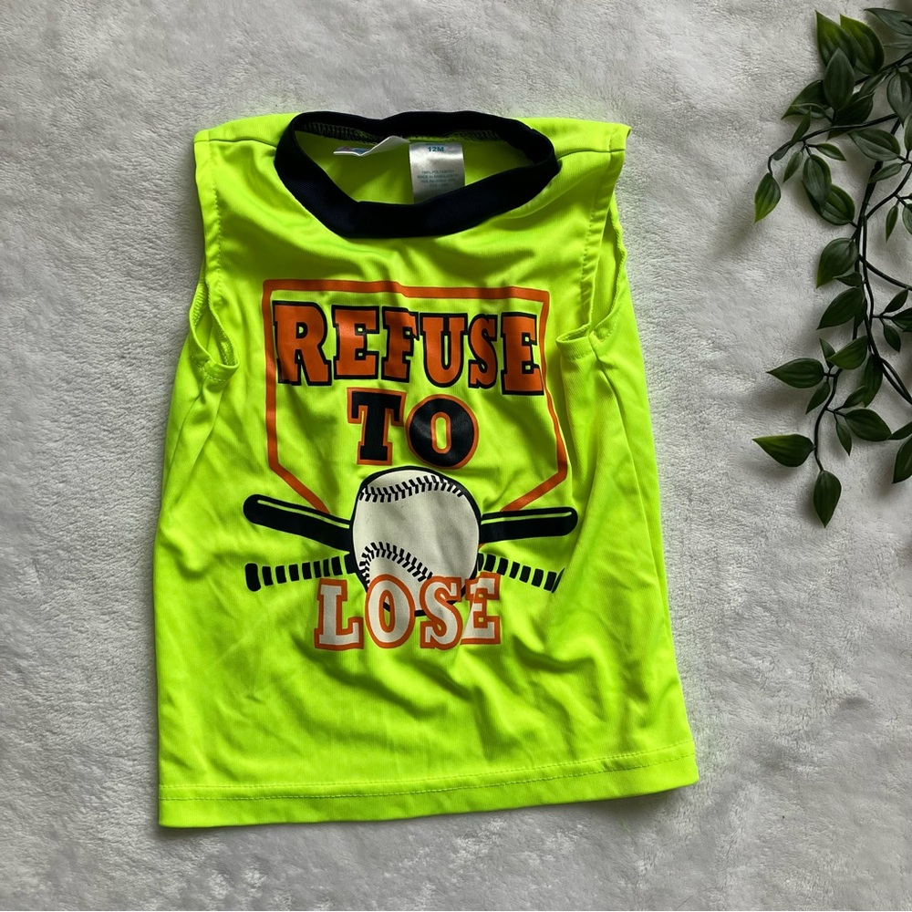 Kidgets Baby Tank Top 12M | Neon Baseball Green Refuse to Lose VGUC